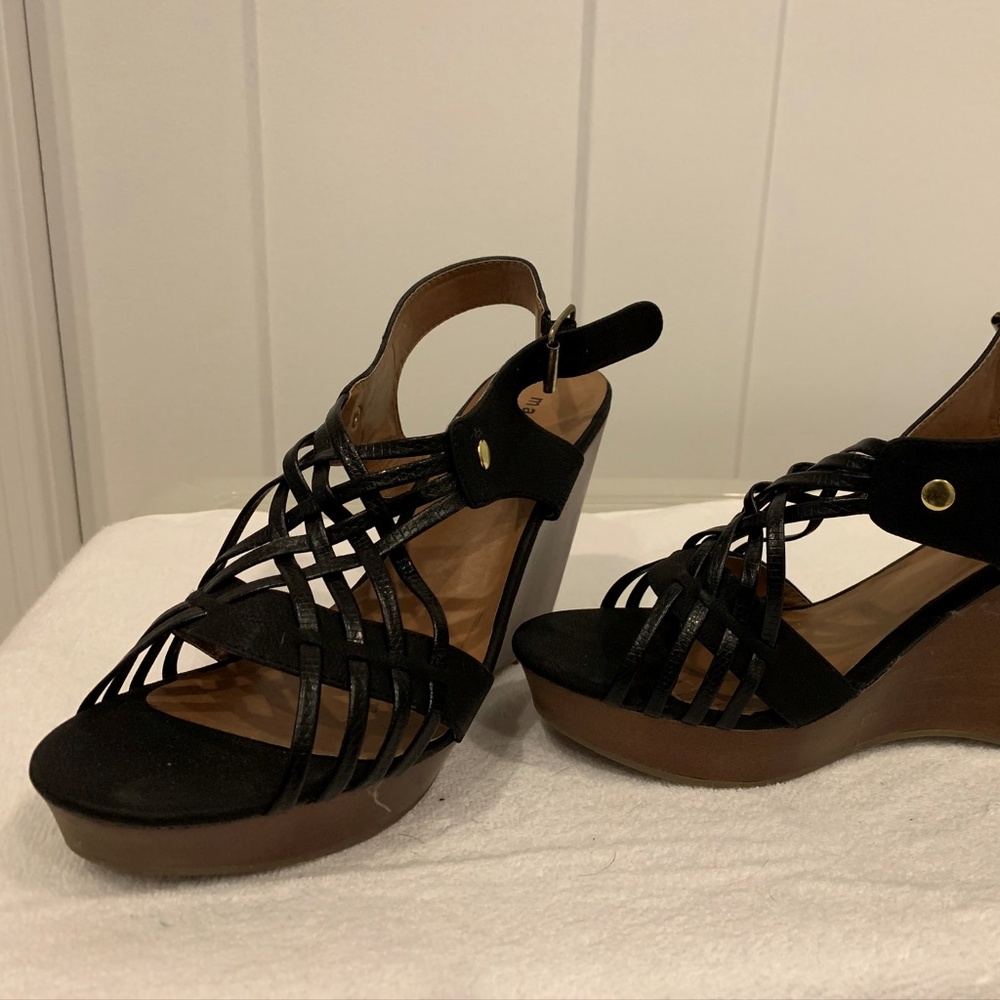 Black Strappy Wedge Sandals